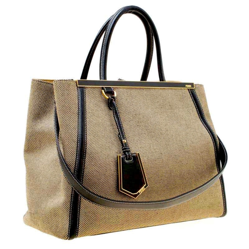 Fendi Beige/Black Monochrome Canvas and Leather 2Jours Top Handle Bag